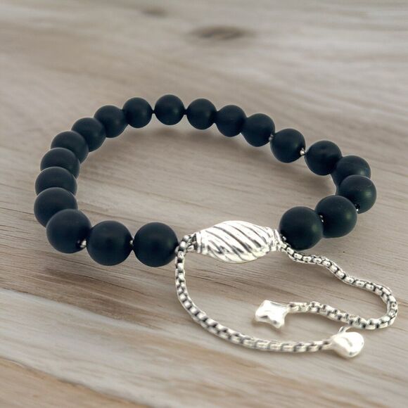David Yurman Authentic Estate Matte Onyx Spiritual Beads Bracelet sil 8.5" DY407 - Picture 8 of 12